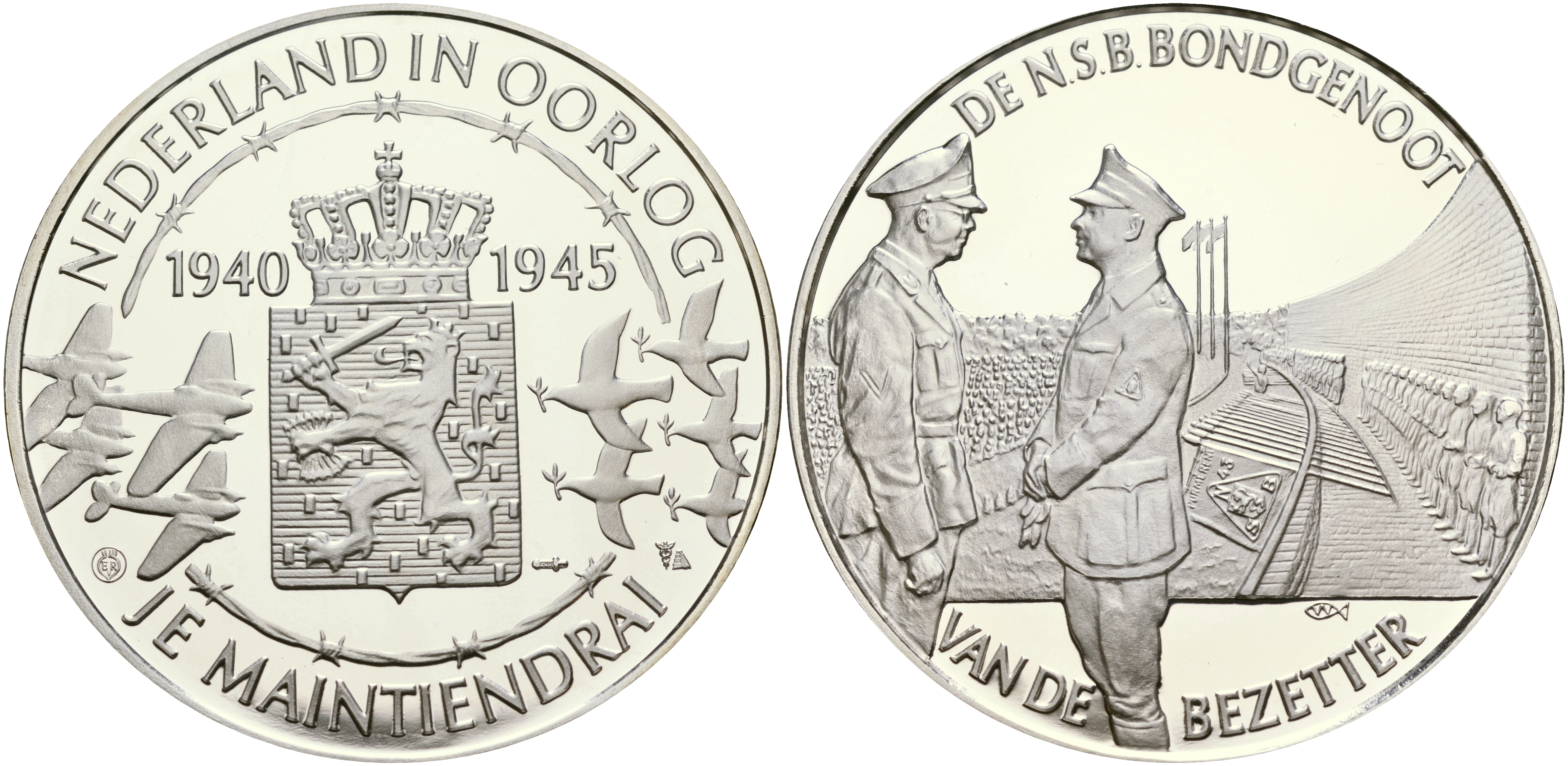 Нидерланды медаль ND Голландия в войне 1940-1945, союзники и захватчики, 31,3 гр, 45,0 мм  серебро  PROOF  1066-10-14