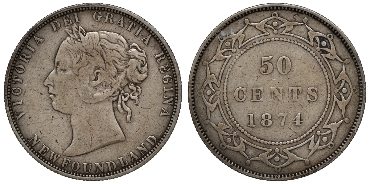 Ньюфаундленд 50 центов 1874 Виктория (1837-1901) KM 6 серебро    4044-1322