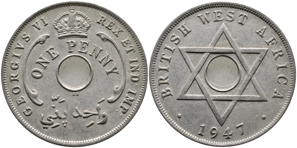 Британская Западная Африка 1 пенни 1947 Георг VI (1937-1952) KM 19 медно-никель 1523-622