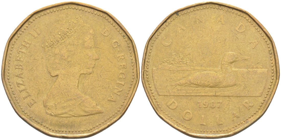 Канада 1 доллар 1987 Елизавета II (1952-2022), утка KM 157 никель плакированный алюминиевой бронзой 63-456