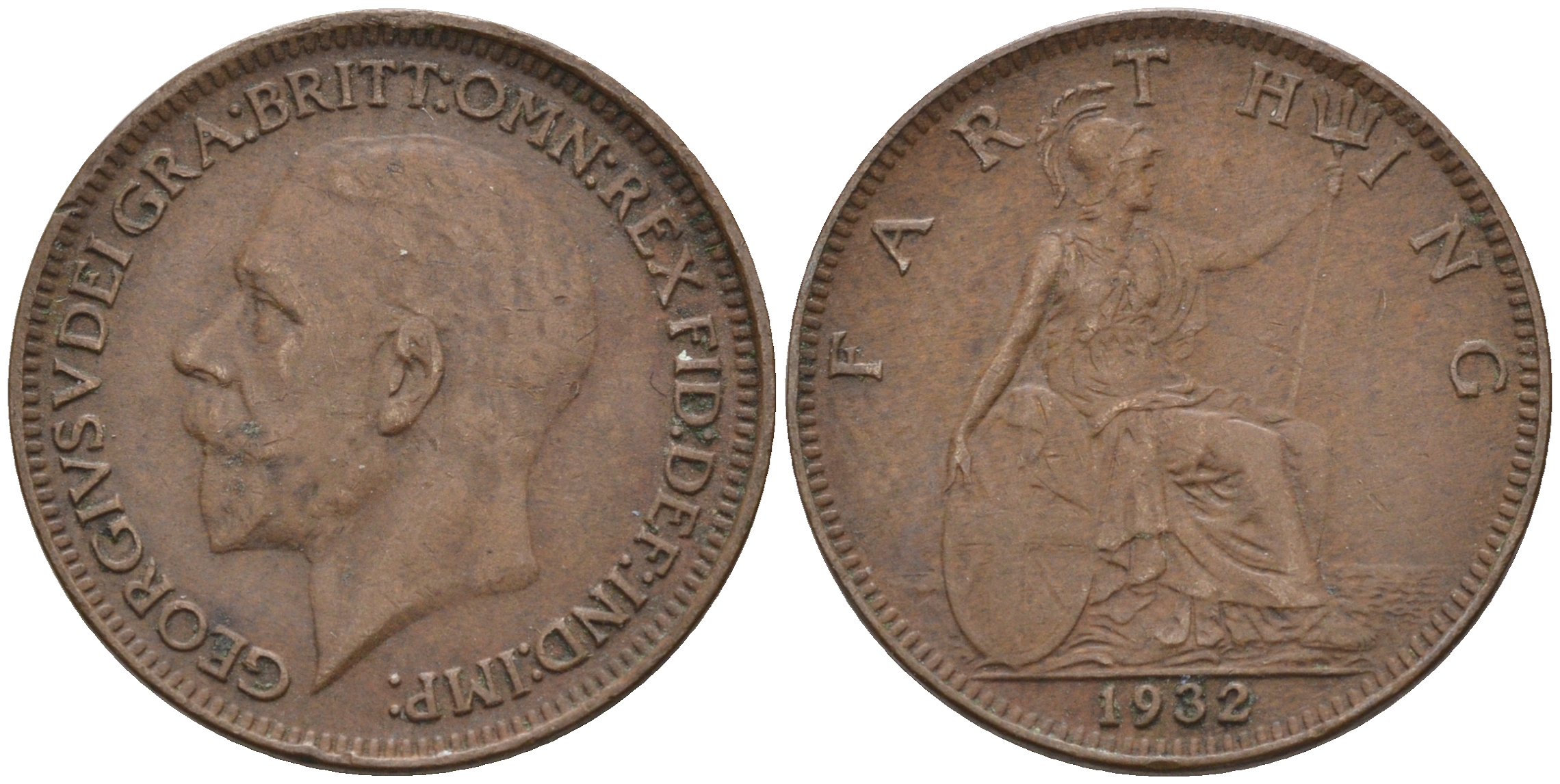 Великобритания 1 фартинг 1932 Георг V (1910-1936) KM 825, Spink 4061 бронза 4115-153