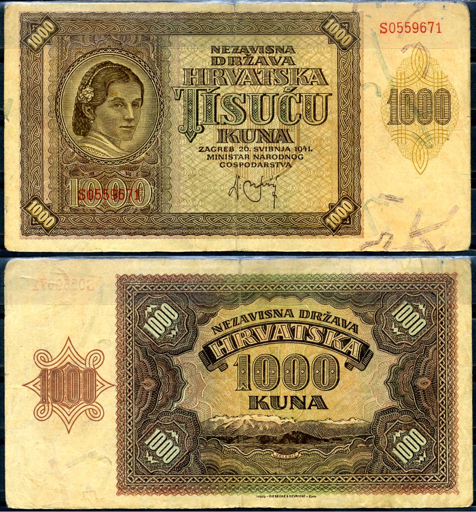 Хорватия 1000 кун 1941 Pick 4 a бумага 7548-101-3-1