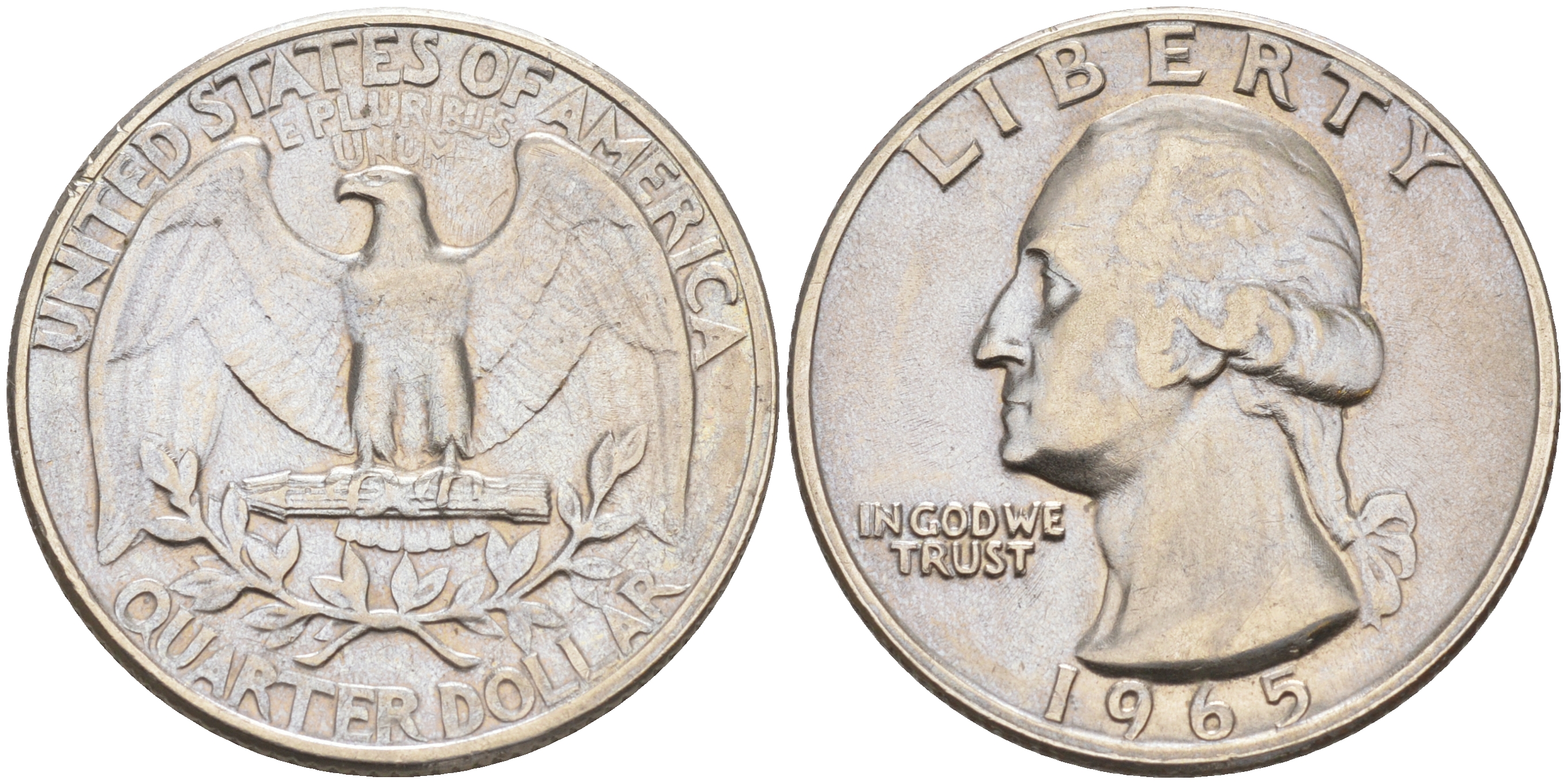 США 25 центов (квотер) 1965 Вашингтон KM 164a медь плакированная медно-никелем 190-311