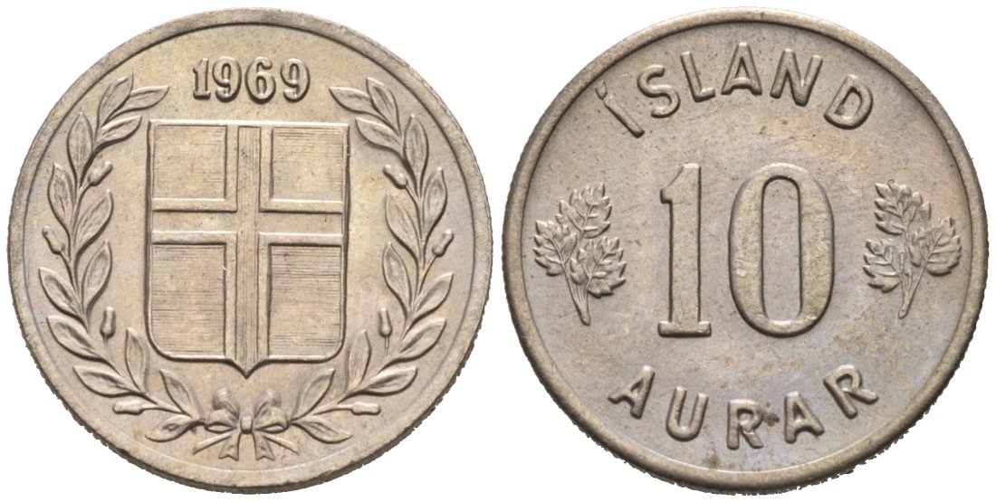 Исландия 10 эйре 1969 KM 10 медно-никель 4564-634