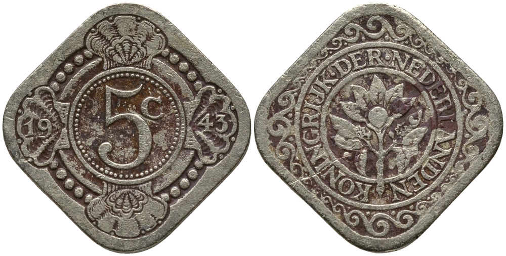 КЮРАСАО 5 ЦЕНТОВ 1943 KM 40 медно-никель 4387-826