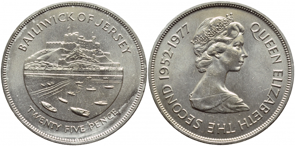 Джерси 25 пенсов 1977 25 лет правления Елизаветы II KM 44 медно-никель UNC 4386-612