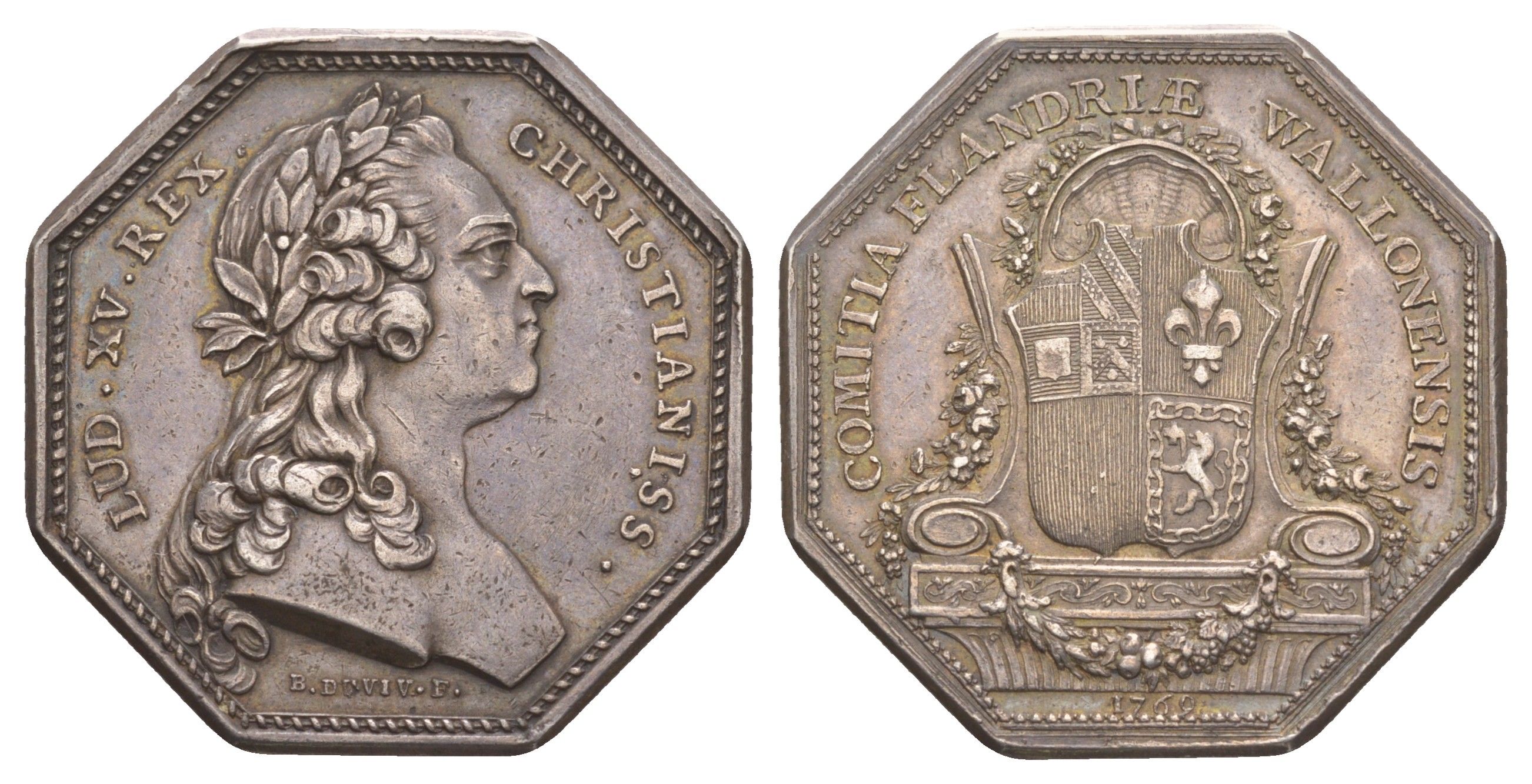 Франция банковский жетон "Валлонская Фландрия" около 1769 года Людовик XV, диаметр 33 мм, вес 16,77 гр серебро 633-531