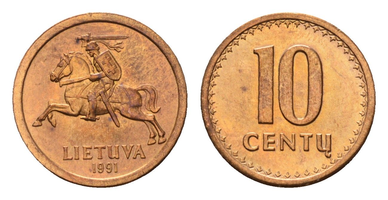 Литва 10 центов (сентов) 1991 год-тип KM 88 бронза UNC 4651-211