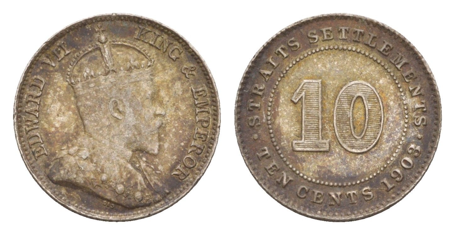 Стрейтс-Сетлментс (Стрейтс Сетлментс) 10 центов 1903 Эдуард VII (1901-1910) KM 21 серебро 1519-1131