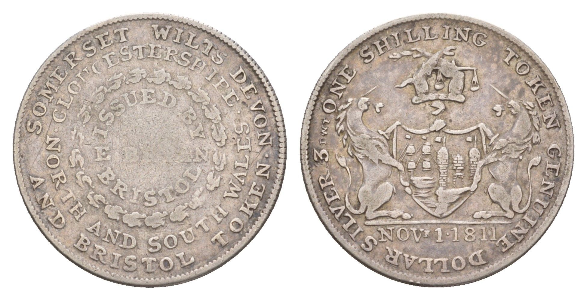 Великобритания, Сомерсет, Бристоль 1 шиллинг 1811 E. Bryan Dalton 21 серебро 1519-613