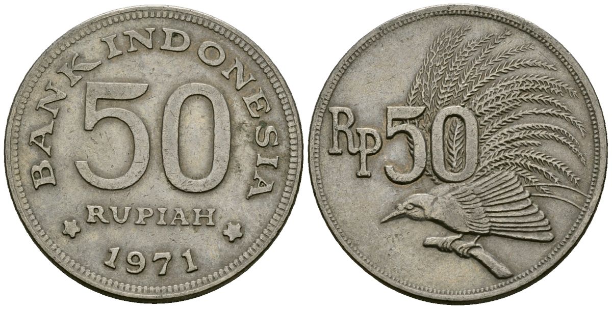Индонезия 50 рупий 1971 райская птица KM 35 медно-никель 4138-1237