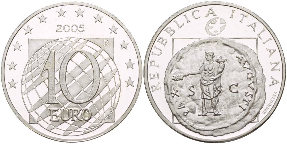 Италия 10 евро 2005 60 лет мира и свободы в Европе, античная монета KM 271 серебро PROOF 1088-5-54