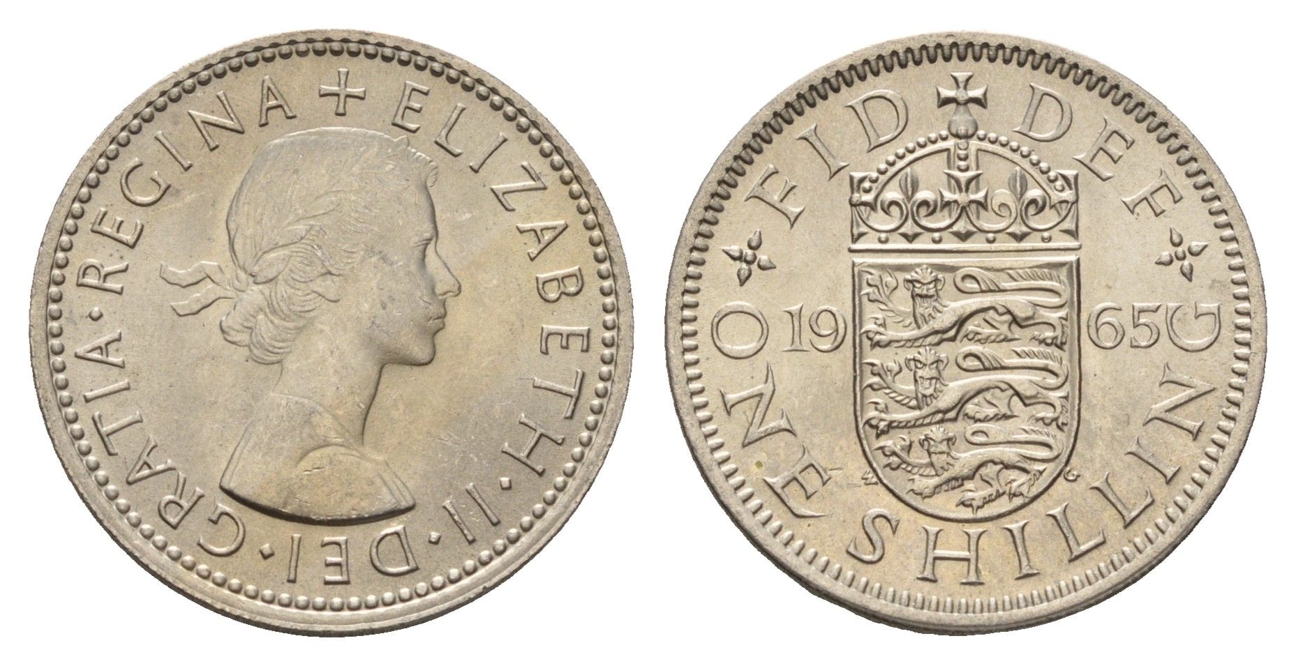 Великобритания 1 шиллинг 1965 Елизавета II (1952-2022), Английский герб KM 904, Spink 4147 медно-никель UNC 4121-845