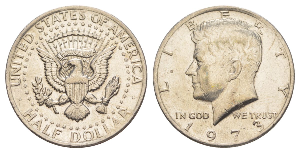 США 1/2 доллара (50 центов) 1973 Джон Кеннеди KM 202b медь плакированная медно-никелем aUNC 4521-732
