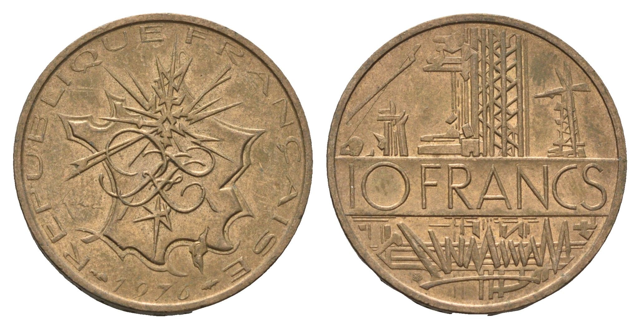 Франция 10 франков 1976 KM 940 медь алюминий никель 4673-1212