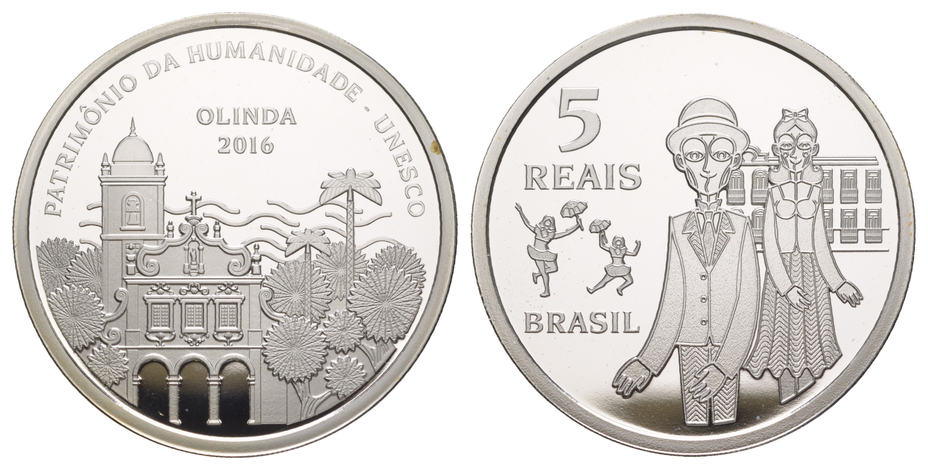 Бразилия 5 реалов 2016 ЮНЕСКО - Олинда, тираж 3.000 экземпляров, в оригинальной коробке, с сертификатом KM 732 серебро  PROOF  3-6-1-09