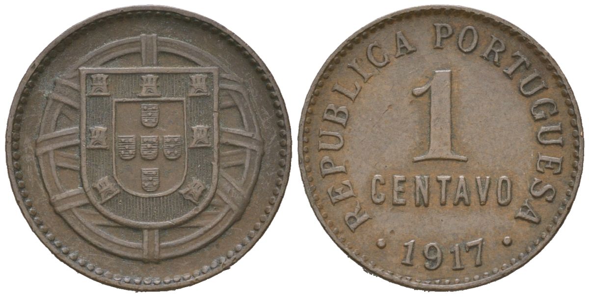 Португалия 1 сентаво 1917 KM 565 бронза 4611-235