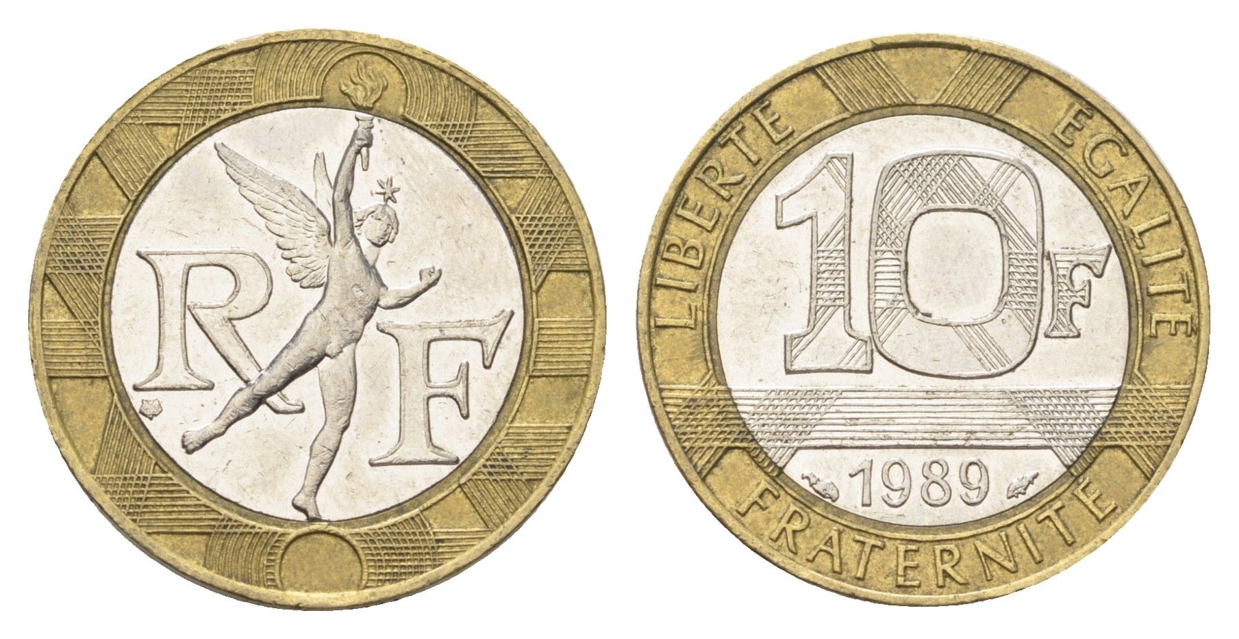 Франция 10 франков 1989 тип гений Бастилии KM 964.1, Le Franc 375.3 биметалл 4704-511