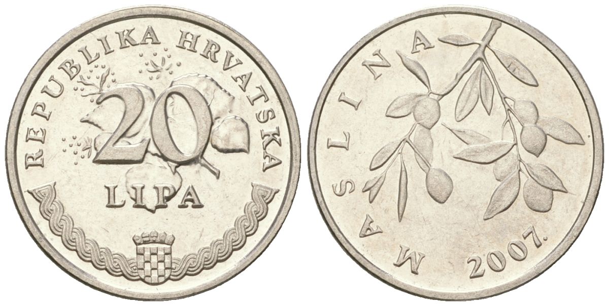 Хорватия 20 лип 2007 нечетный год KM 7 сталь плакированная никелем  UNC  105-313