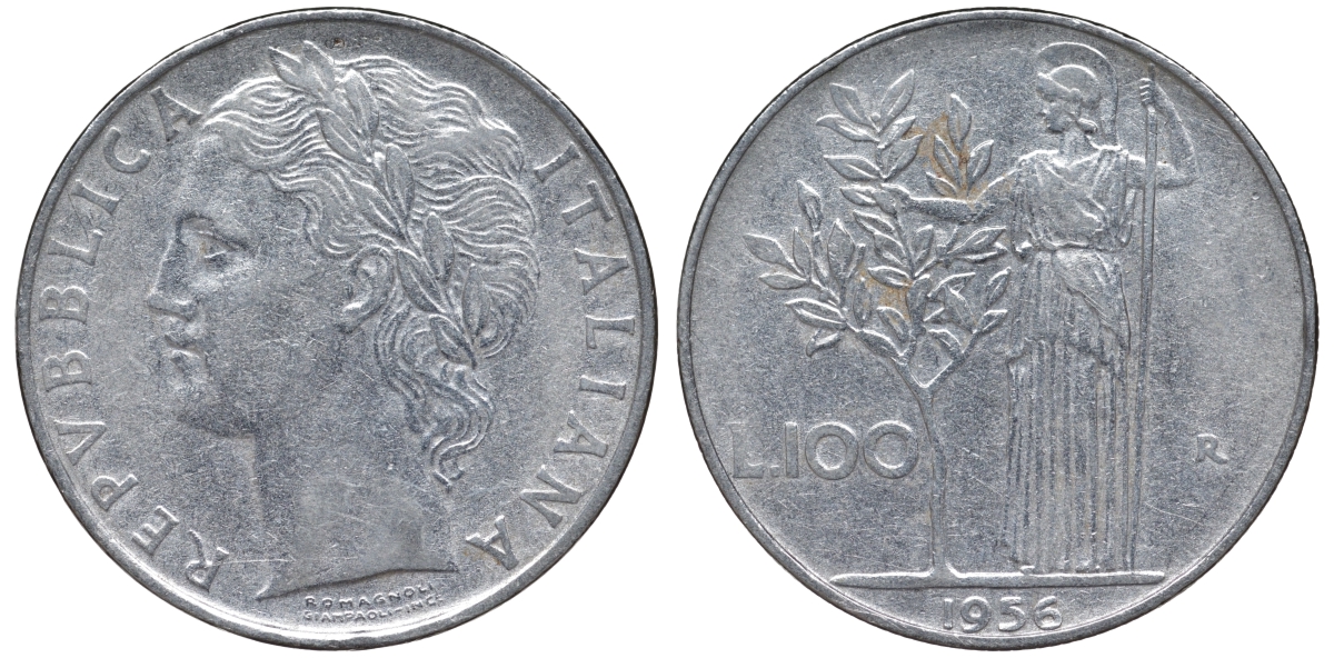 Италия 100 лир 1956 R KM 96.1 нержавеющая сталь 4144-116