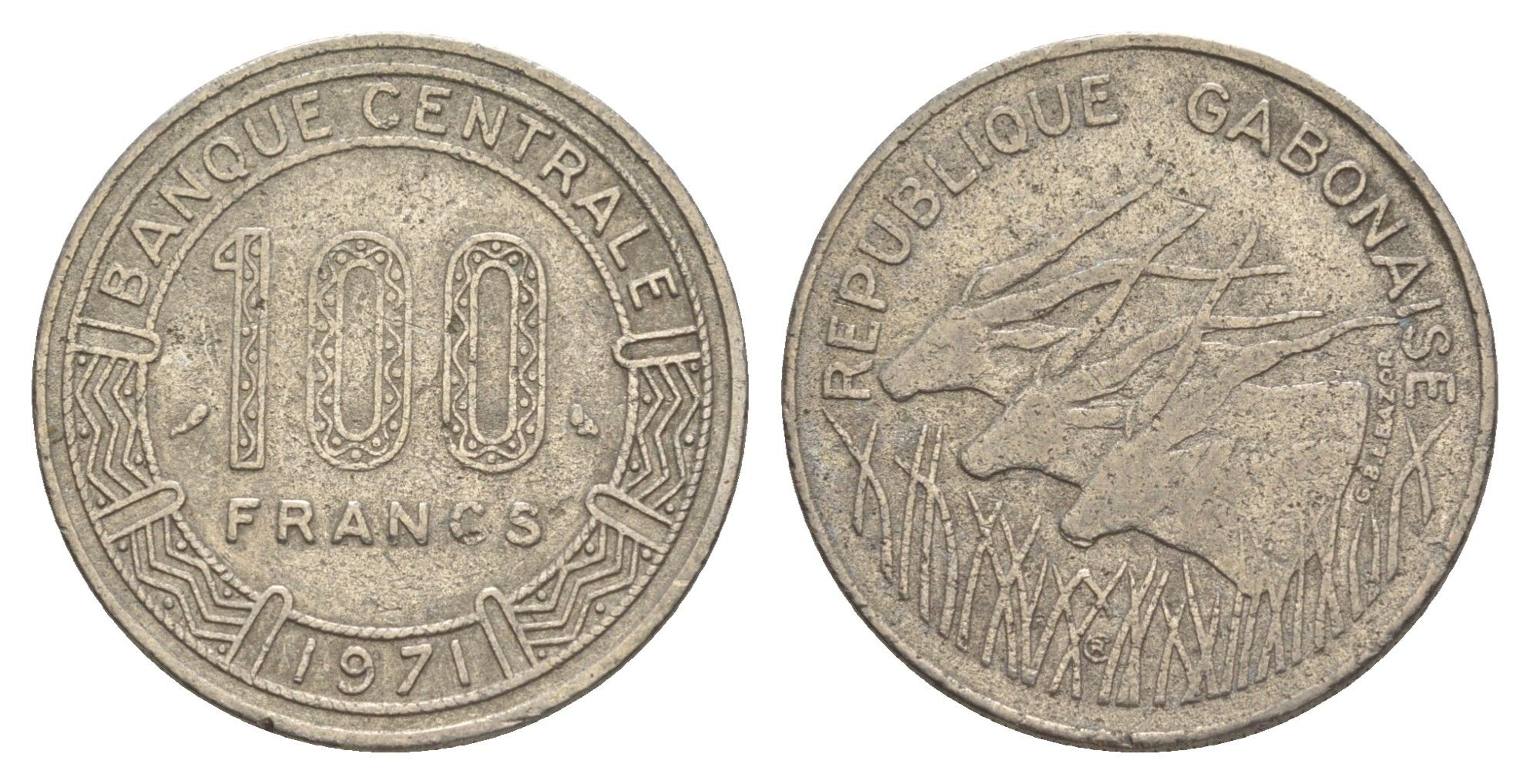 Габон 100 франков 1971 Центральный банк государств Западной Африки KM 12 никель 4642-313