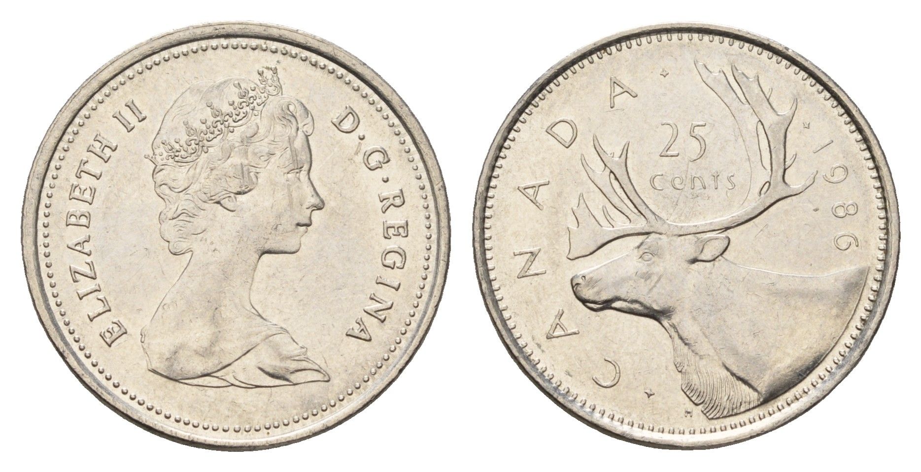 Канада 25 центов 1986 Елизавета II (1952-2022), олень KM 74 никель 4688-524