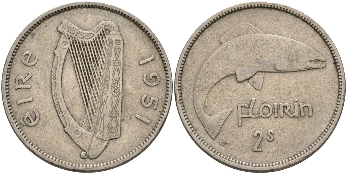 Ирландия 2 шиллинга = 1 флорин 1951 KM 15a медно-никель 4144-1031