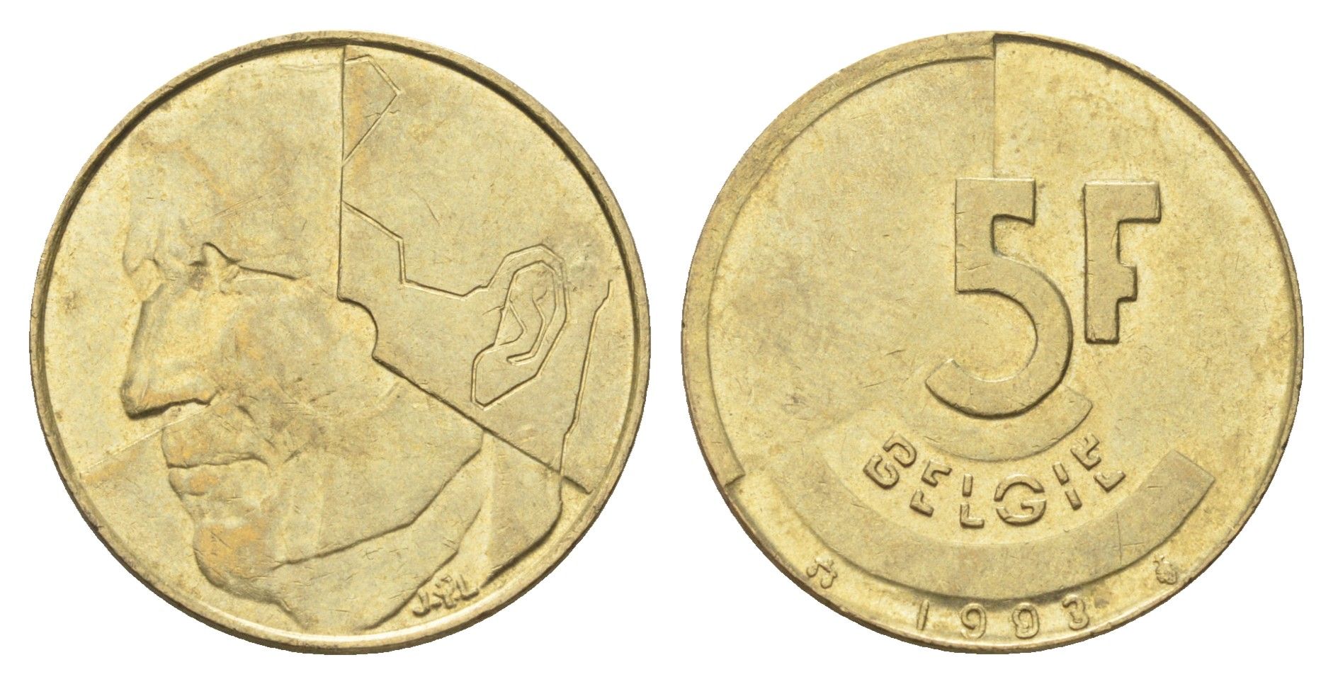 Бельгия 5 франков 1993 Belgie, Бодуэн I (1951-1993) KM 164 медь алюминий никель 4706-335