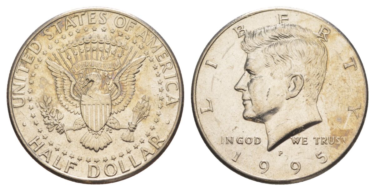 США 1/2 доллара (50 центов) 1995 P, Джон Кеннеди KM A202b медь плакированная медно-никелем aUNC 4517-744