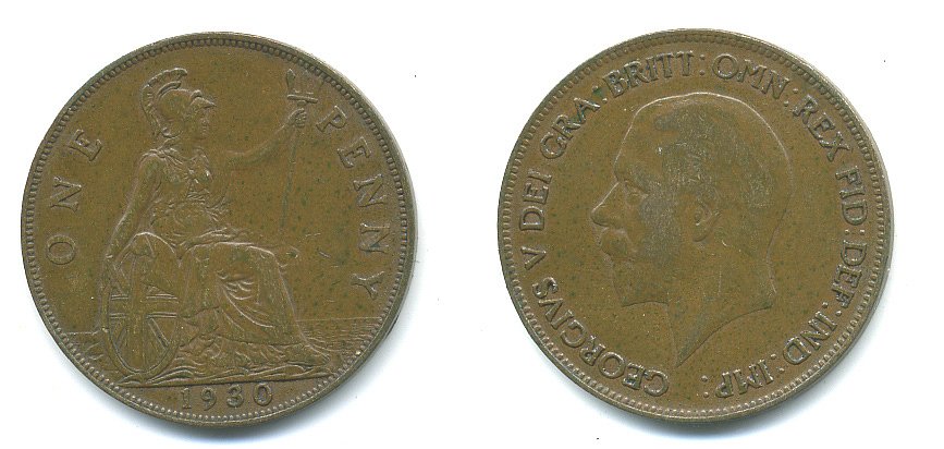 Великобритания 1 пенни 1930 Георг V (1910-1936) КМ 838, Spink 4055 бронза 54-2427