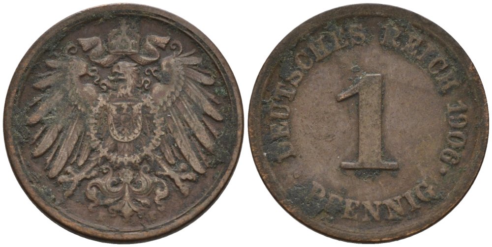 Германия 1 пфенниг 1906 E KM 10, J. 10 медь 4567-1237