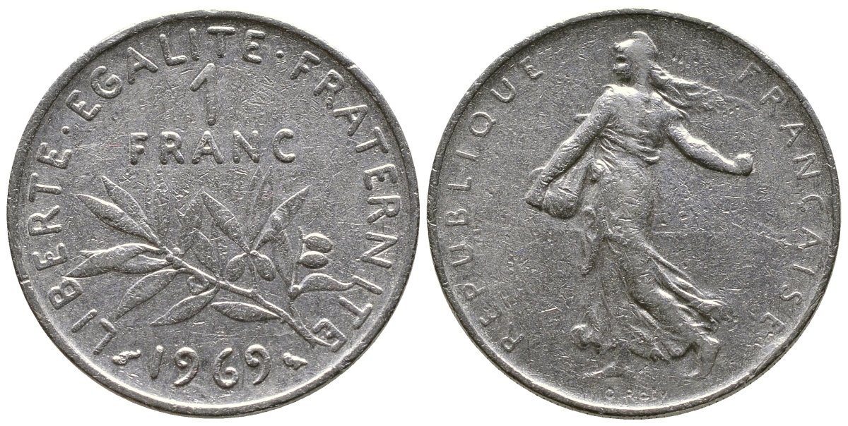 ФРАНЦИЯ 1 ФРАНК 1969 СЕЯТЕЛЬ KM 925.1 никель 93-1434