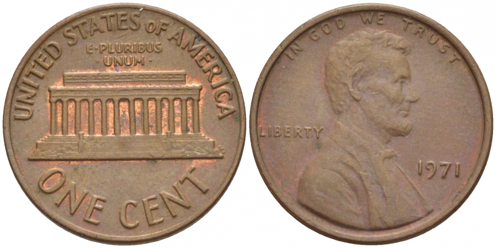 США 1 ЦЕНТ 1971 ЛИНКОЛЬН KM 201 медь цинк 3851-1031