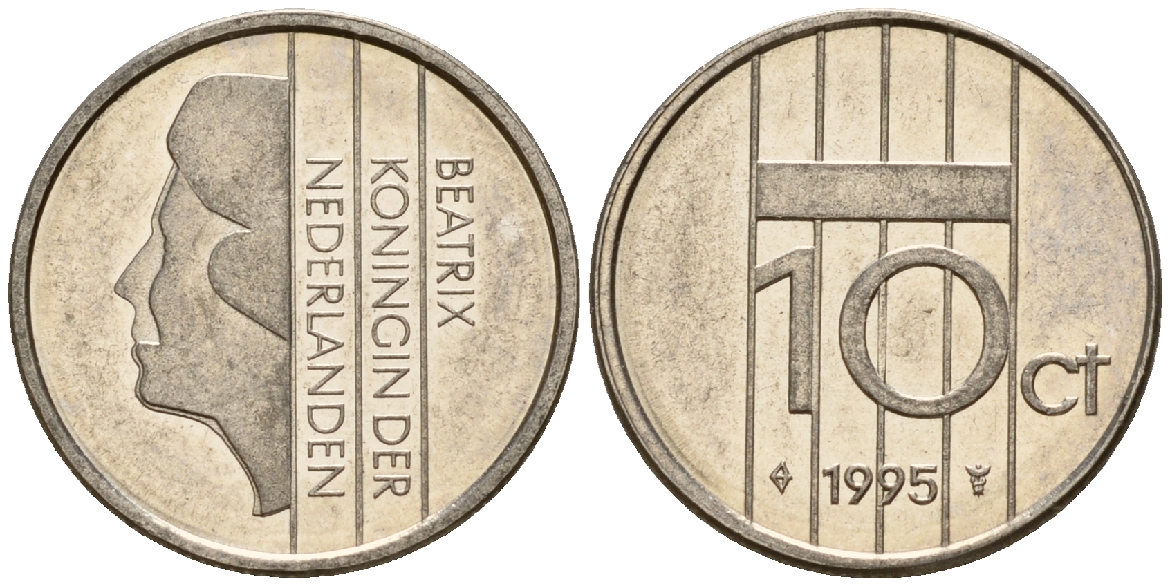 Нидерланды 10 центов 1995 Беатрикс (1980-2013) KM 203 никель  UNC  4598-134