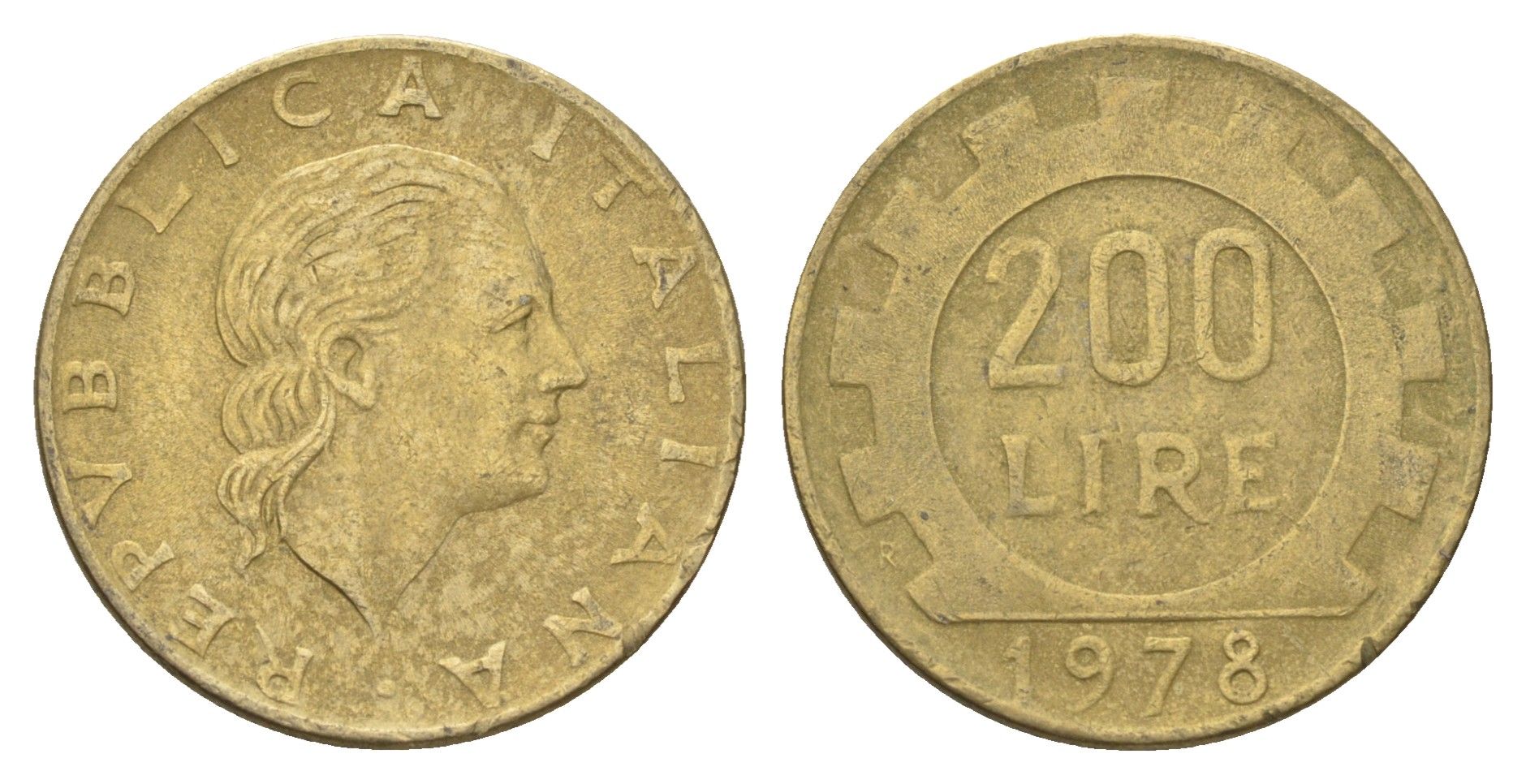 Италия 200 лир 1978 R, шестерня KM 105 алюминиевая бронза 4704-822