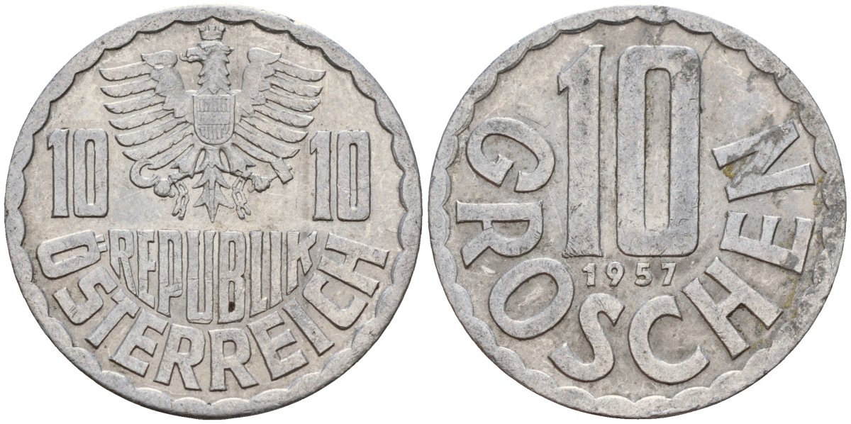 Австрия 10 грошей 1957 KM 2878 алюминий 4142-1025