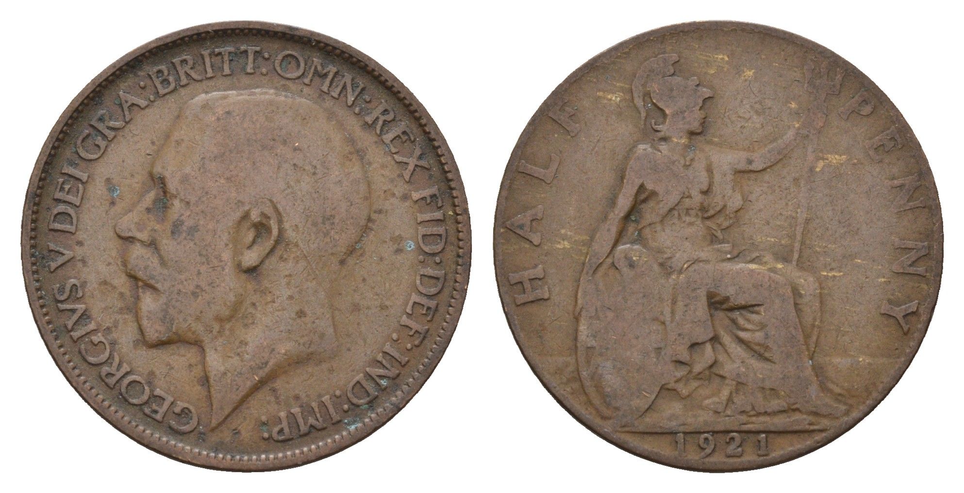 Великобритания 1/2 пенни 1921 Георг V (1910-1936) KM 809, Spink?4056 бронза 4675-356