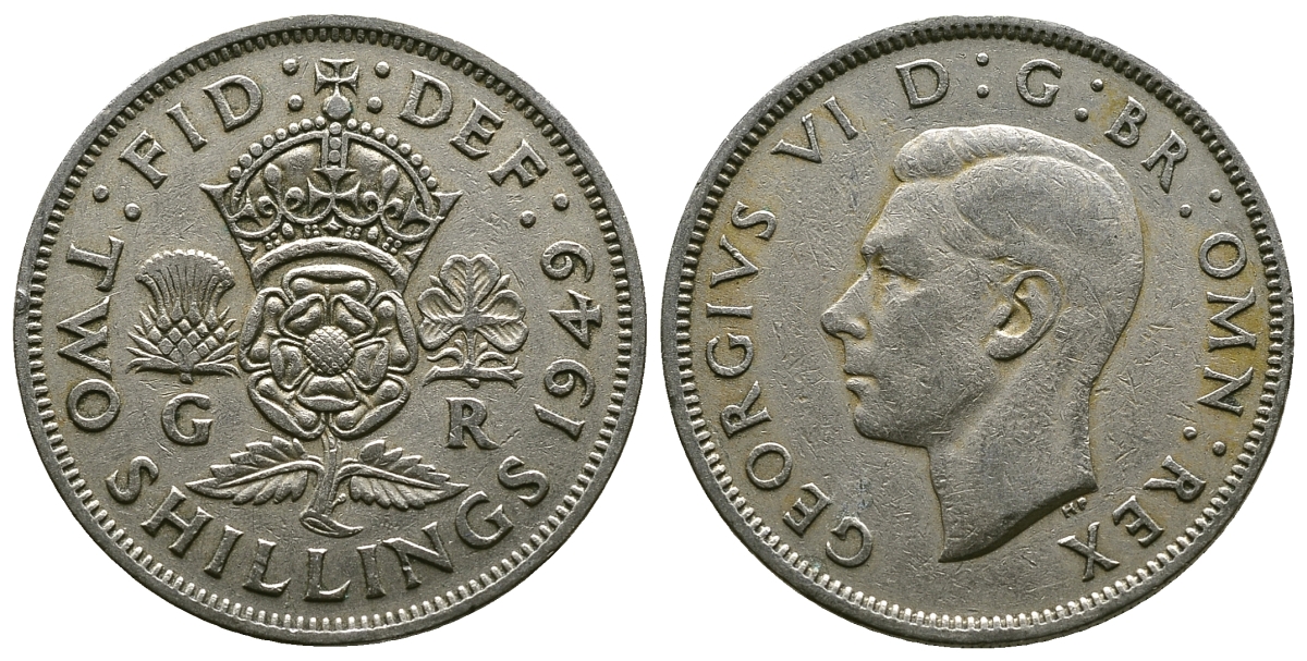 Великобритания 2 шиллинга (флорин) 1949 Георг VI (1936-1952) KM 878, Spink 4107 медно-никель 4381-1231