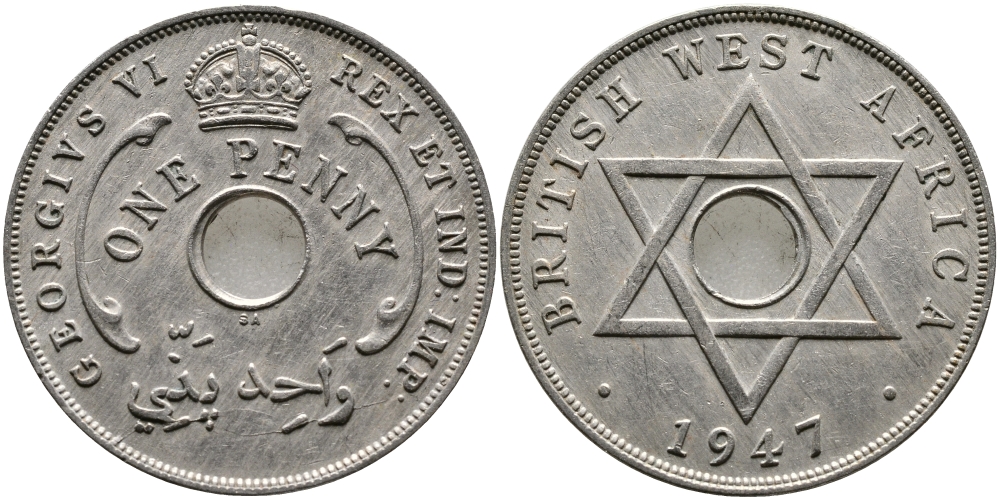 Британская Западная Африка 1 пенни 1947 Георг VI (1937-1952) KM 19 медно-никель 1523-311