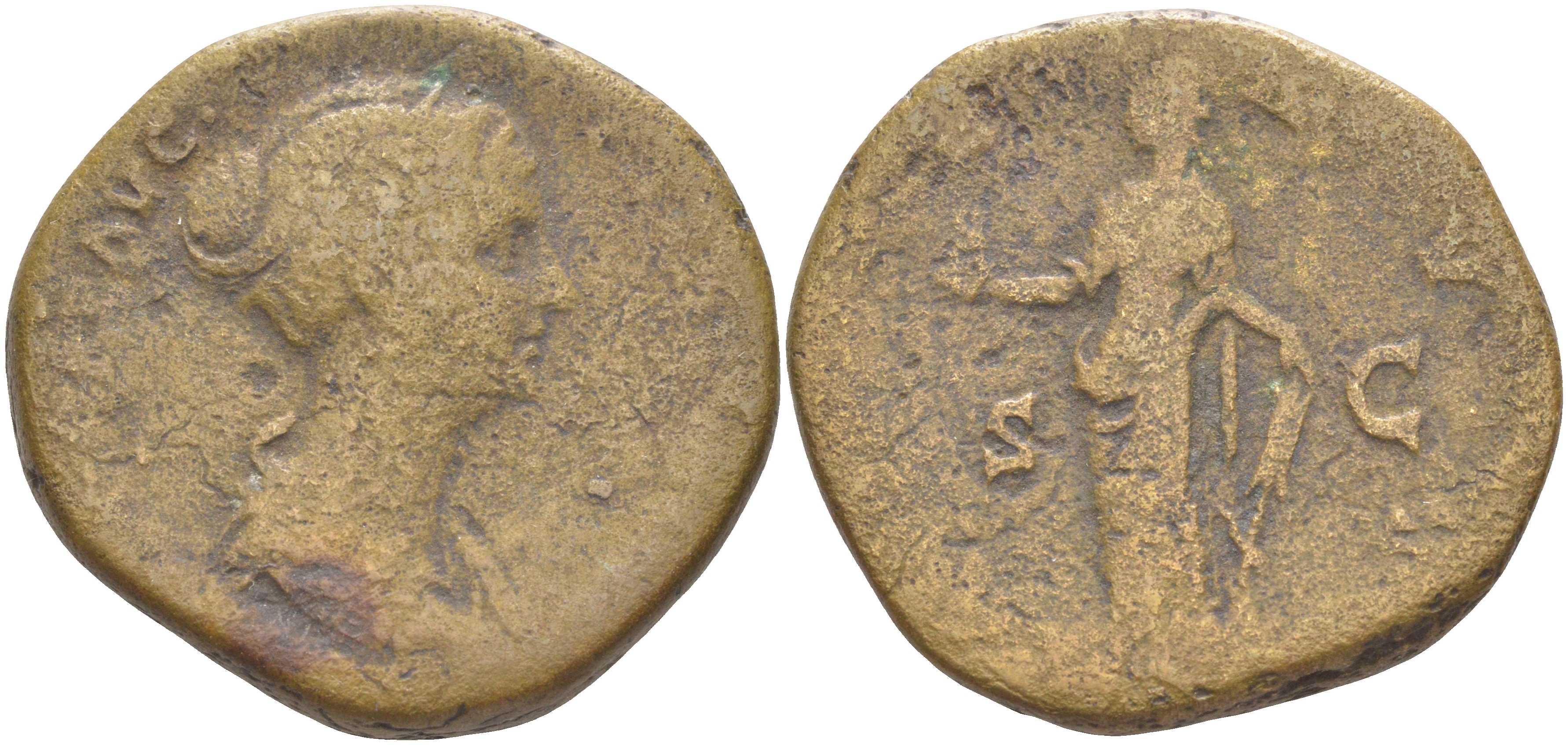 Римская Империя сестерций 149 - 156 Фаустина Младшая, жена Марка Аврелия, бюст августы, FAVSTINAE AVG PII AVG FIL / Венера, VENVS S C, Рим RIC 1388b бронза 1073-7-12