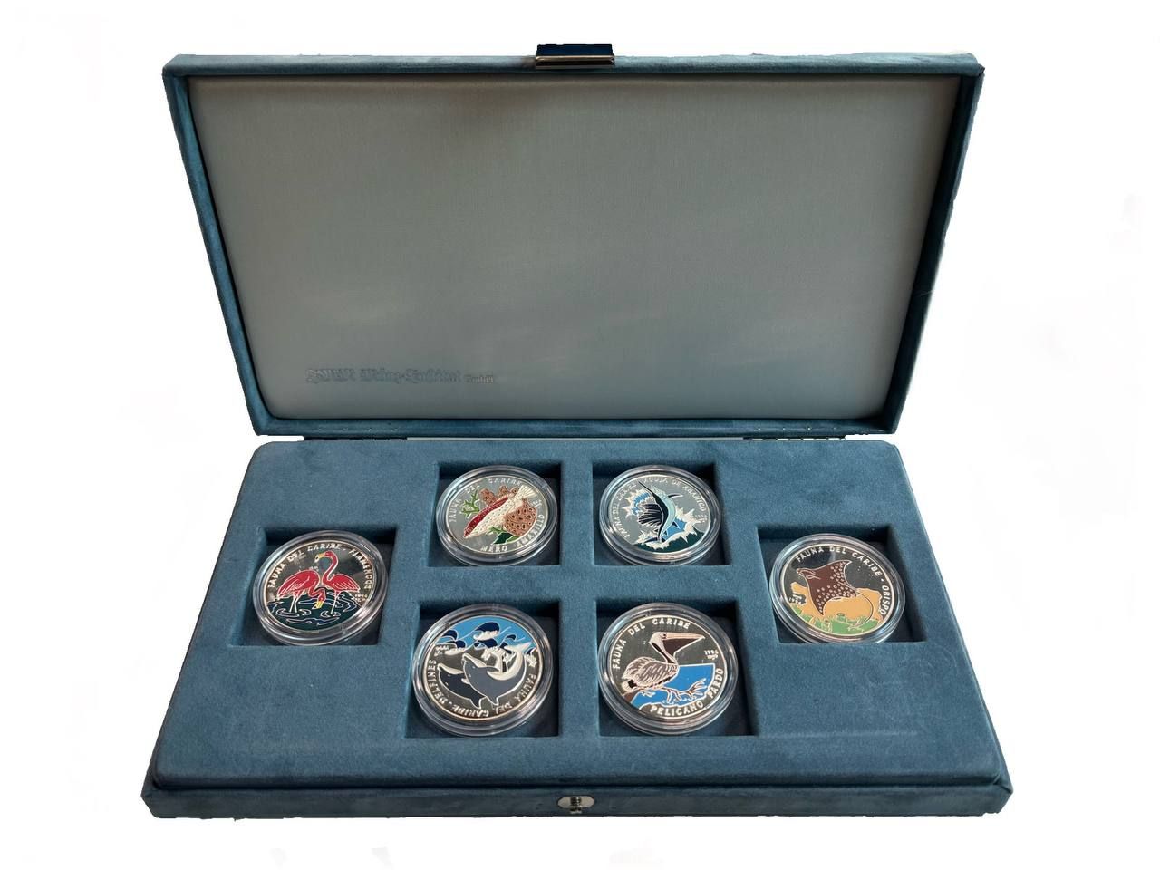 Куба оригинальный полный набор из 6 монет (10 песо) в оригинальной коробке 1994 Карибская фауна 1-4-6-07