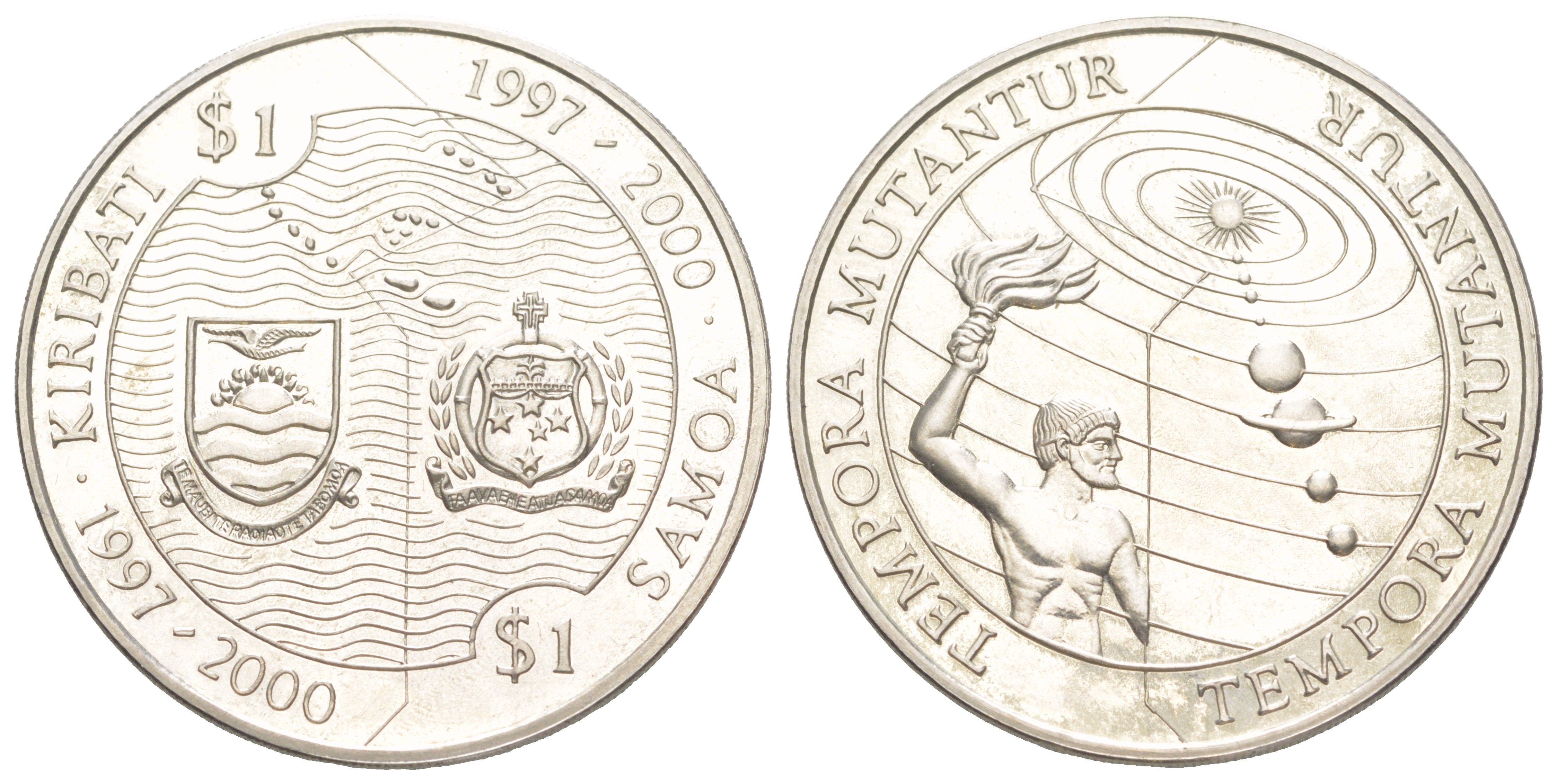 Кирибати и Самоа 1 доллар 1997 Времена меняются, неразрезанный формат KM 41 и 175 медно-никель PROOF 3896-1512