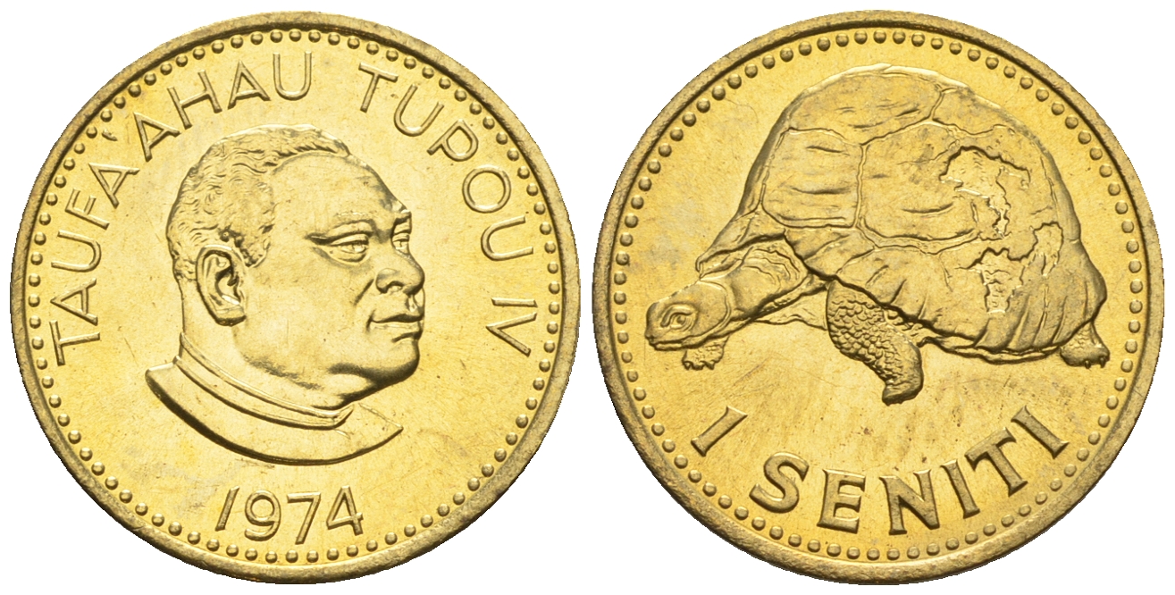 Тонга 1 сенити 1974 король Тауфа’ахау Тупоу IV (1967-2006), черепаха KM 27 a латунь  UNC  220-1058