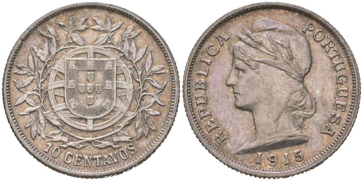 Португалия 10 сентаво 1915 INCM KM 563 медно-никель 4584-1225