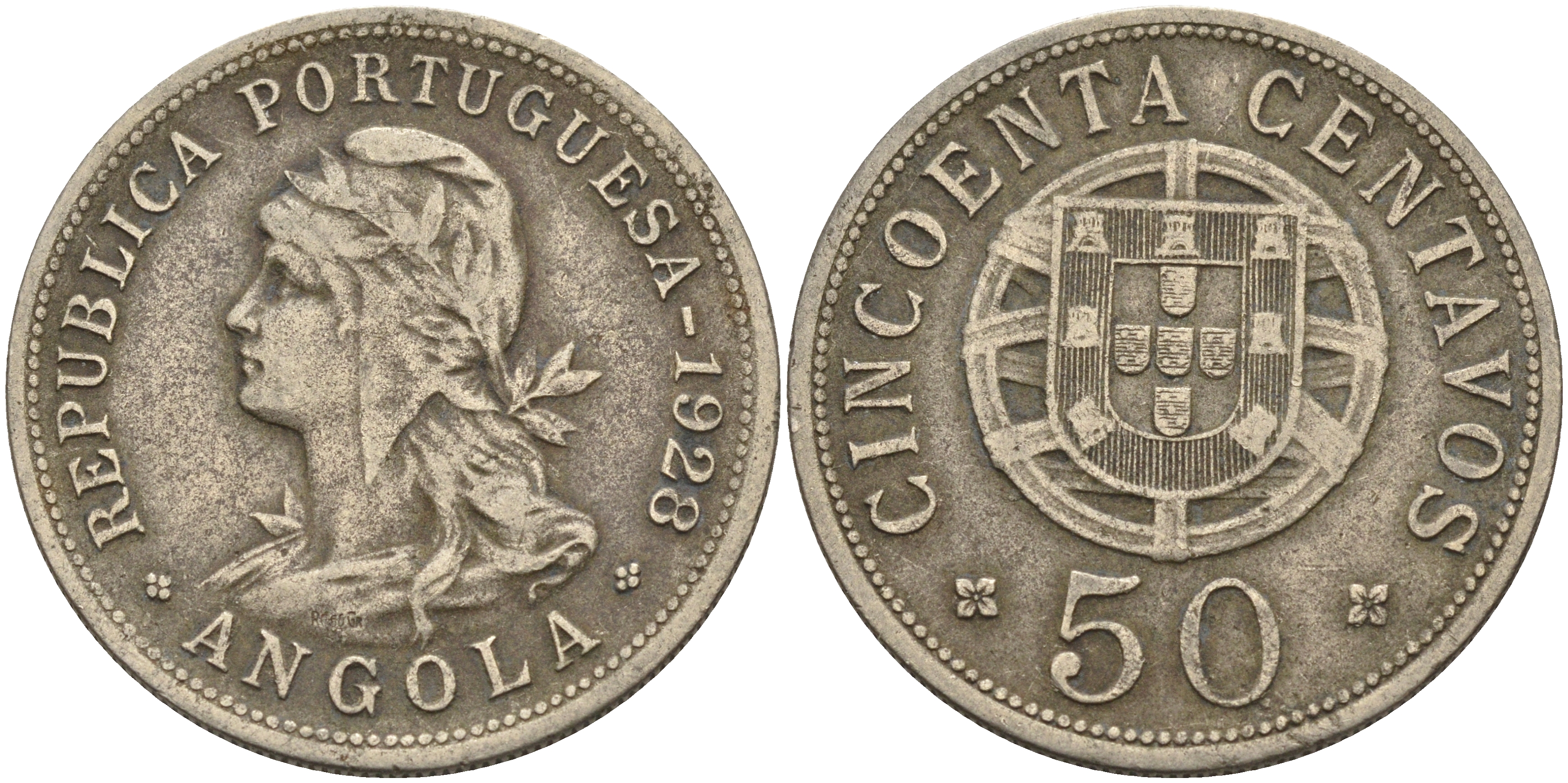 Португальская Ангола 50 сентаво 1928 KM 69 никель бронза 4117-132