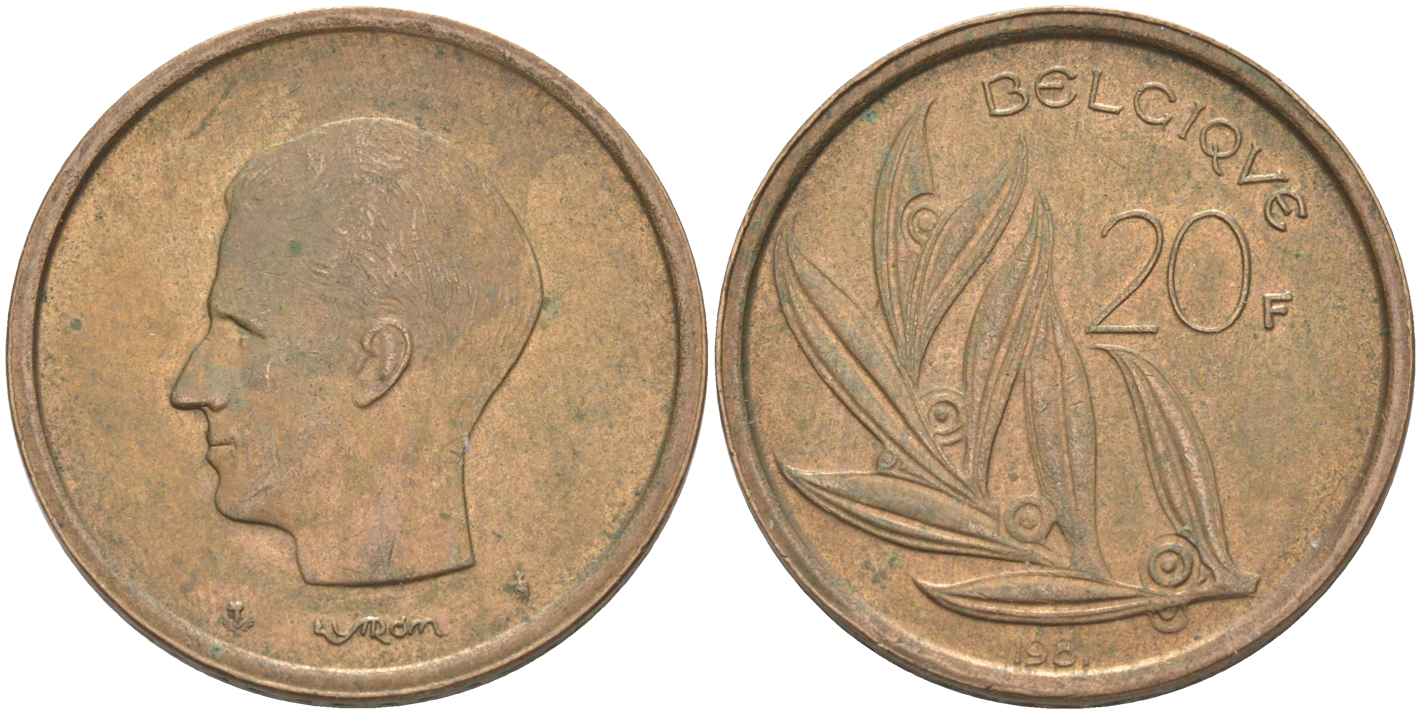 Бельгия 20 франков 1981 Belgique, Бодуэн I (1951-1993) KM 159 никель бронза 106-651