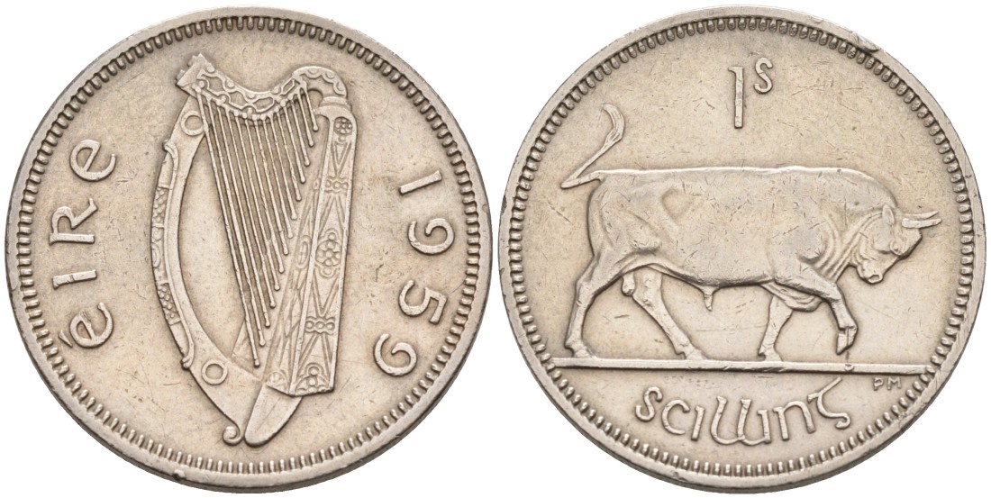 Ирландия 1 шиллинг 1959 бык KM 14а медно-никель 4561-1114