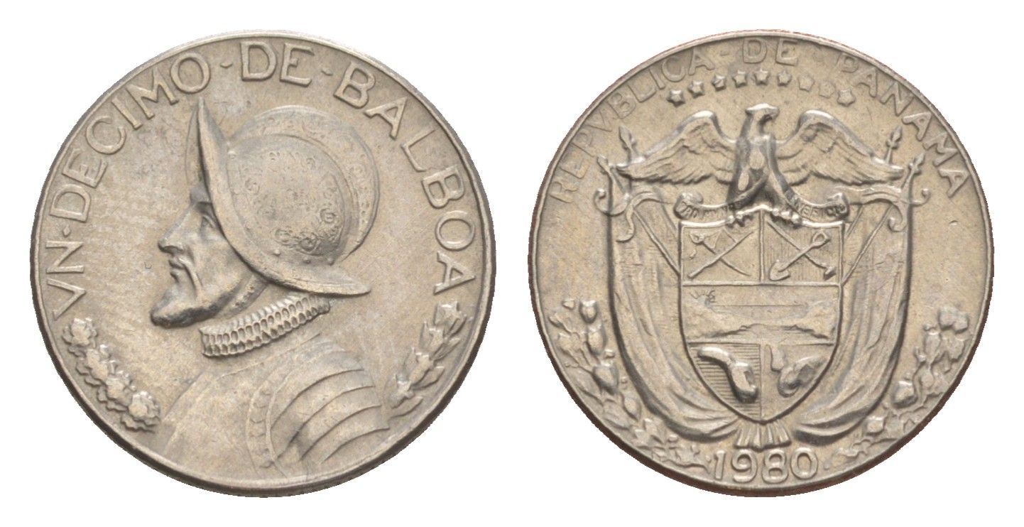 Панама 1/10 бальбоа (10 сентесимо) 1980 KM 10 медь плакированная медно-никелем 4644-156