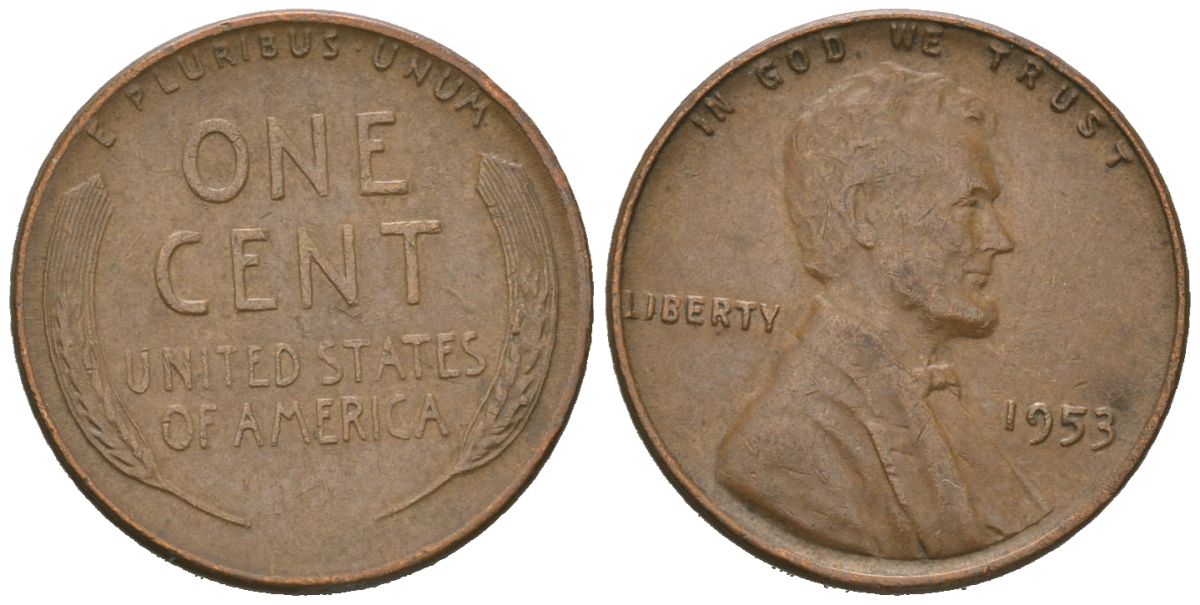 США 1 цент 1953 Авраам Линкольн  KM 132 бронза 220-223