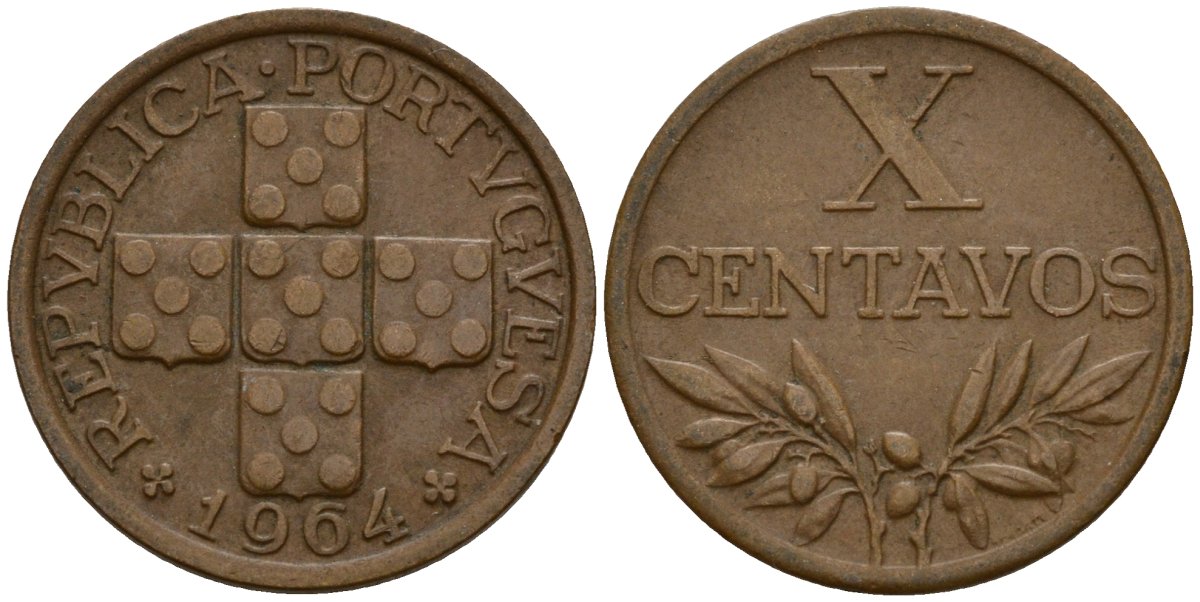 Португалия 10 сентаво 1964 KM 583 бронза 4154-1025